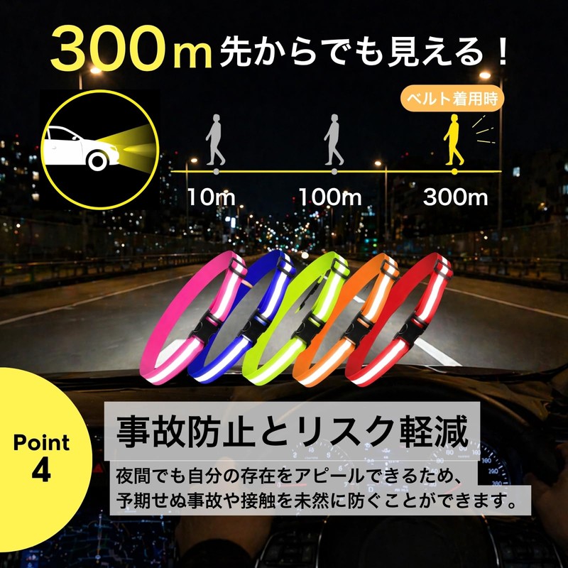 高輝度反射ベルト 1本（オレンジ）ランニング 自転車用反射ベルト タスキ 夜間 視認性アップ 反射バンド 反射材使用 NYANDELMO ND-0474-R03-OR