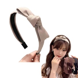 Qiubaoll Ribbon Headband, Stylish, Wide Headband, Hair Ornament, Velour Ribbon, Large, Hair Accessory, Hair Band with Ribbon, Painless, Thick Band, Hair Clip, Cute, Korean Style, Simple, Plain, Women's (Beige)