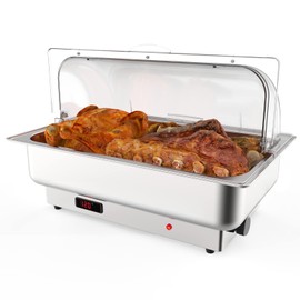 Takywep Electric Chafing Dish Set with Temperature Control Buffet Set 9QT Stainless Steel Food Servers and Warmers with Transparent Lid for Catering, Wedding and Parties