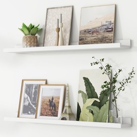 Picture Ledge Shelf, Floating Shelves Set of 2, 36 Inches Nursery Book Shelves for Toys Storage, Kids Bookshelf Wall Mounted for Living Room Bedroom Decor Books Photo Frames, White