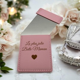 Taschenspiegel aus Kunstleder, Rosa, Aufschrift "La plus Jolie Belle Maman", Geschenkidee für Damen, Geburtstag, Party, Weihnachten, Schöne Mutter, Vater