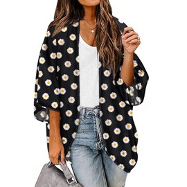 Women's Chiffon Black Floral Kimono Cover Ups Tops Shirts Beach Summer Sheer Cardigan Boho Maternity Ladies S