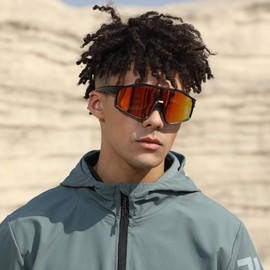 TIANYESY Polarised Sports Sunglasses for Men Womens Polarized Cycling Sunglasses UV400 Protection Superlight Frame Glasses for Skiing, Running (Black frame/orange mercury lens)