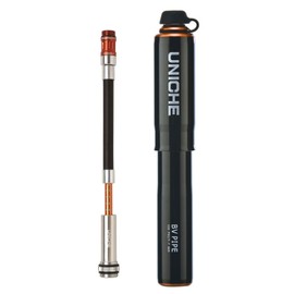 UNICHE Mini bomba de bicicleta (SBV3) con indicador para inflar neumáticos de bicicleta a 110 PSI. Mini bomba de bicicleta para bicicletas de montaña, urbana, BMX y DH, se adapta a Schrader y Presta. Kit de montaje incluido.