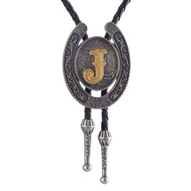 GelConnie Mens Bolo Tie Cowboy Tie Leather Necktie Western Letter Indian Bolo Tie Leather Necklace Womens Bolo Tie J