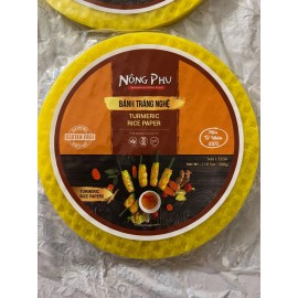 Bamboo Tree Spring Roll Rice Paper Wrappers/ Pandan/ Tumeric/Chilli - Banh Trang - Ruoc Say - Round-Tumeric 22cm- Vietnamese Farmer Brand