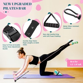 Pilates Bar Kit with Resistance Bands, Multifunctional Yoga Pilates Bar with Heavy-Duty Metal Adjustment Buckle, Portable Home Gym Pilates Resistance Bar for Women Full Body Workouts(20-150LBS)-Pink