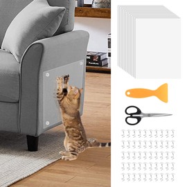 12 PCS Anti-Cat Scratch Furniture Protector with Pins, Designed for Leather Furniture, Anti Scratch Cat Couch Protector from Cats Claws with Scissors and Scraper, Cats Scratch Deterrent for Furnitures