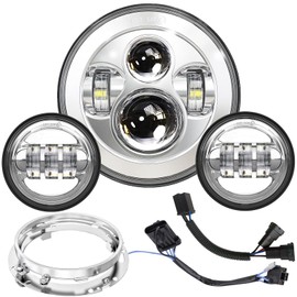 7 inch Motorcycle LED Headlight 4.5’’ Fog Passing Lights DOT Kit Ring Motorcycle for Touring Road King Fatboy Ultra Classic Electra Street Glide Tri Cvo Heritage Softail Slim Deluxe Indian Chrome