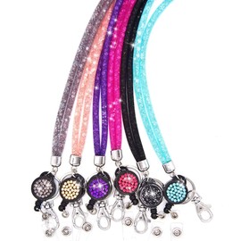 Ascrafter ID Card Lanyard Strap, Bling Crystal ID Card Holder with Bling Badge Holder, Pack of 6
