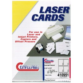 Compulabel Laser Printable Postcards, 4-1/4 x 5-1/2, 4-up, White on 8.5 x 11 - 100 Sheets