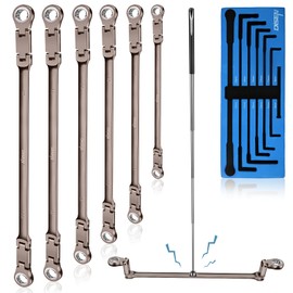 DISEN Upgraded Double Jointed Extra Long Flex Head Ratchet Wrench Set, 6 PCS Metric 8-19mm Box End Ratcheting Wrench set with Magnetic Pickup Tool, 72-Teeth, Cr-V Steel,12 Point, Grey Nickel