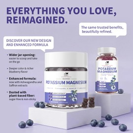 2 Pack Potassium Magnesium Gummies, Sugar-Free Potassium Gummies with Magnesium Glycinate 500mg Chewable Potassium Magnesium Supplements with Calcium, Zinc & Vitamins to Support Leg Muscle Relaxation