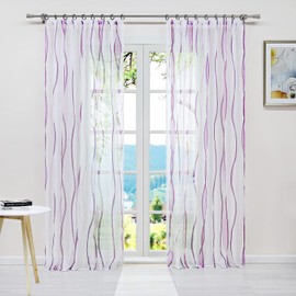 Eslir Transparent Tab Top Curtains, Wavy Pattern, Voile, Pack of 1