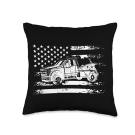 Wrecker Breakdown Recovery - Towing Tow Truck Driver US Flag Throw Pillow
