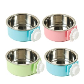 kathson Crate Dog Bowl, Removable Stainless Steel Hanging Pet Cage Bowl Food & Water Feeder Coop Cup for Cat, Puppy, Birds, Rats, Guinea Pigs