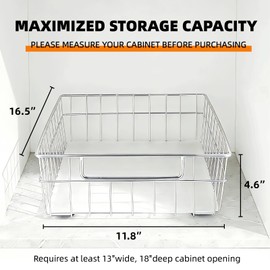 YUBAMIN Pull Out Cabinet Organizer, 1 Pack Stainless Steel Pull Out Drawers for Cabinets with Silent Full-Extension Slides, Heavy Duty Kitchen Cabinet Organizer for Home Kitchen Pantry