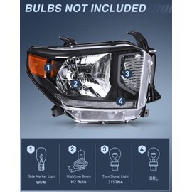 Nilight Headlight Assembly Compatible with 2014 2015 2016 2017 2018 2019 2020 2021 Toyota Tundra Black Housing Amber Reflector Clear Lens Headlamps Replacement, 2 Years Warranty