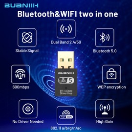 WiFi Adapter for Desktop PC,USB WiFi Adapter,Bluetooth&WiFi 2-in-1,600Mbps 2.4/5.8Ghz Dual Band Wireless Network,Plug and Play, for PC/Laptop/Desktop,Support Win7/8/8.1/10/11