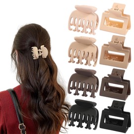 8 Pcs Large Hair Claw Clips，Non-slip Big Square Matte Claws，Strong Hold jaw clips for Women Thin Thick Curly Hair，Hair Accessories for Girls (Neutral)