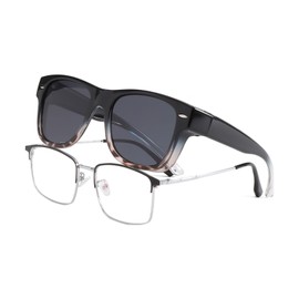 YAMEIZE Polarised Over Sunglasses for Men and Women - Classic UV400 Protection Square Overglasses Driving Outdoors, Leopard-black