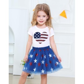 RETSUGO Toddler Girls 4th of July Outfit Memorial Day Tulle Skirts Set Kids American Flag Heart Independence Day patriotic Tutu Dress 6-7 Years