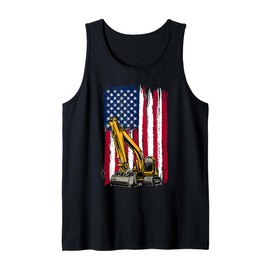 American Flag Construction Excavator Boys 4th Of July Kids Tank Top