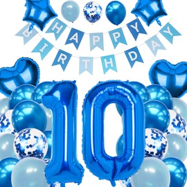 10th Birthday Decorations for Boys Blue Age 10 Birthday Balloons with Happy Birthday Banner for Blue Party Decoration Tenth Birthday Party Supplies for Boy (10th-birthday)