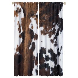 LOMADIA Cow Print Blackout Curtain,Brown White Cowhide Animal Fur Western Rustic Farmhouse Style Window Treatments Rod Pocket Curtain for Bedroom Living Room Kitchen Decor Drapes 42x63in