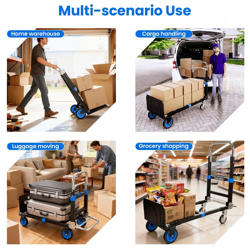 3-in-1 Convertible Heavy Duty Folding Hand Truck, 600LBS Dolly Cart