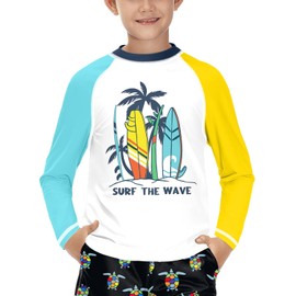 BesserBay Children's UV Shirt Long Sleeves Rash Guard Quick-Drying UV Swimming Shirt for Boys 110-160, Surf The Wave White, 130
