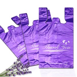 YoYoRain 200PACK Purple Lavender Scent Thank you bags, 200PCS T shirt bags, To Go Bags,Grocery bags, Reusable and Disposable,Perfect for Small Business,Take Out,Retails,11"x6"x21"(200)