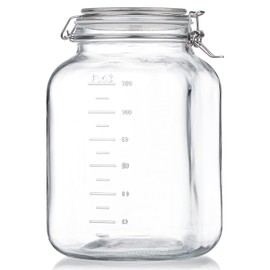Folinstall Folinstall 1 Gallon Square Super Wide-Mouth Glass Jars with Airtight Lids, Glass Storage Jars with 2 Measurement Mark, Sturdy Canning Jars with Large Capacity 4100 ML For Overnight Oats
