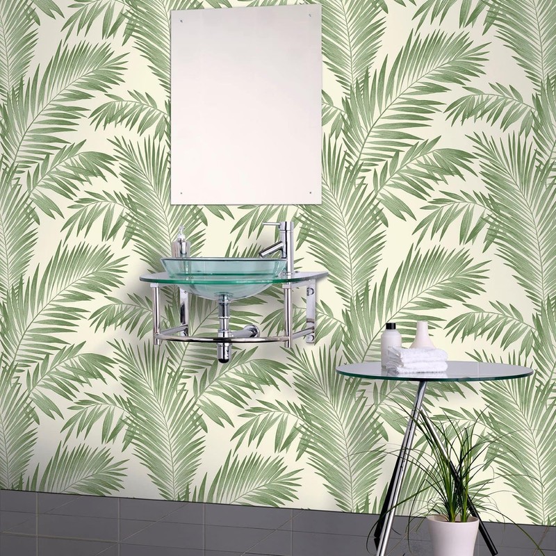 Tropical Palm Tree White Green Wallpaper - Leaves Botanical Naturistic