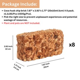 Maxona 8 Pcs Coco Coir Chips, 8.8LBS (1.1LBS/Pcs) Coconut Husk Bricks, Mulching Medium for Plants, Easy to Expand, Organic Compressed Fiber Husk Substrate for Plants, Flowers and Seeds Starting