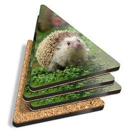 4 x Triangle Coasters - Cute Hedgehog Animal Garden Wildlife Cork Backed MDF Glossy Tea Coffee Accessory #8205