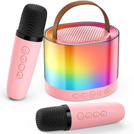 JYX Mini Karaoke Machine for Kids Adults, Portable Bluetooth Speaker with 2 Microphones, Support TF/AUX Input/4 Funny Magic Voice, Gifts for Birthday