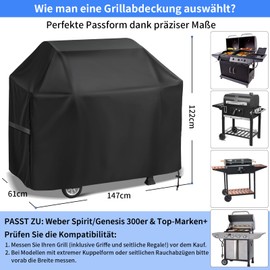 wiipara Barbecue Cover Weatherproof with Grill Brush, Gas Grill Cover, Waterproof, Windproof, UV Protection, Grill Cover Made of 100% Polyester with PU Coating, 147 x 61 x 122 cm, Black