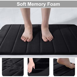 Homaxy Memory Foam Non-Slip Bath Mats, Soft Water-Absorbent Toilet / Bathroom Rug, Washable, Black , 50x60cm