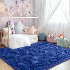 Awaytail Dark Blue Rug 2x3 - Small Rugs for Living Room Height Pile 1.4" Plush - Fuzzy Throw Rugs for Bedroom - Navy Blue