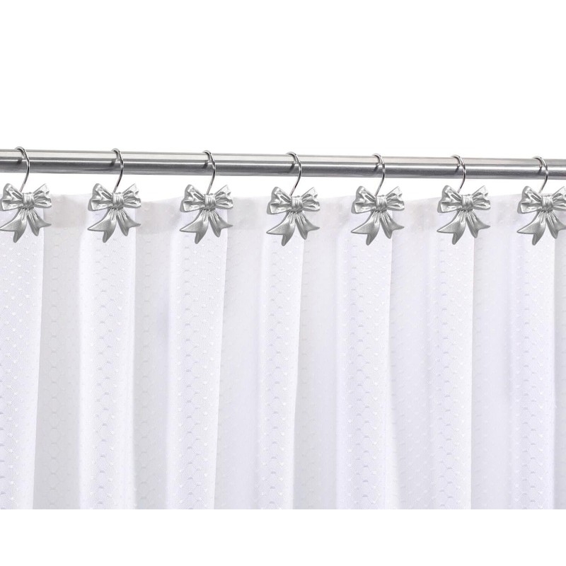CHICTIE Bow Knot Decorative Shower Curtain Hooks, Silver Shower Rings