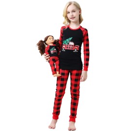Babyroom Pijama de algodón de 4 piezas para niñas a juego para muñecas y niños pequeños, Azul/2, 4