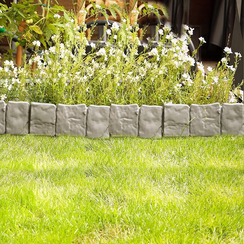 DIVCHI Grey Stone Effect Lawn Edging 10 Pcs Cobblestone Garden