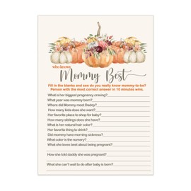 Pumpkin Baby Shower Games Mommy Best Fall Gender Reveal Party Activities Boy or Girl - Rustic 5x7 Cards, 25 Guest Pack