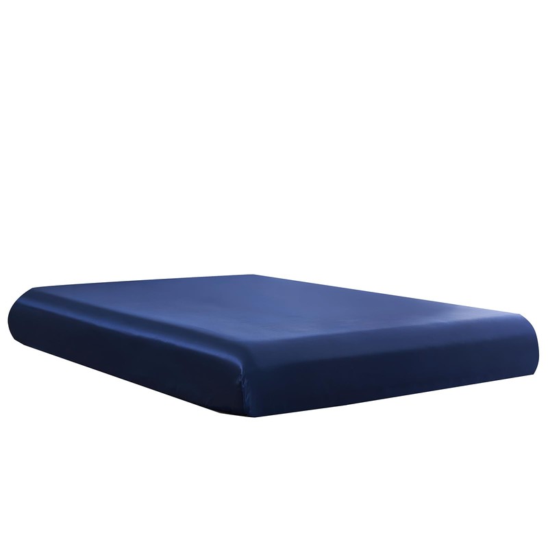 DuShow Satin Fitted Sheet King Navy Blue,Silky Deep Pocket Satin