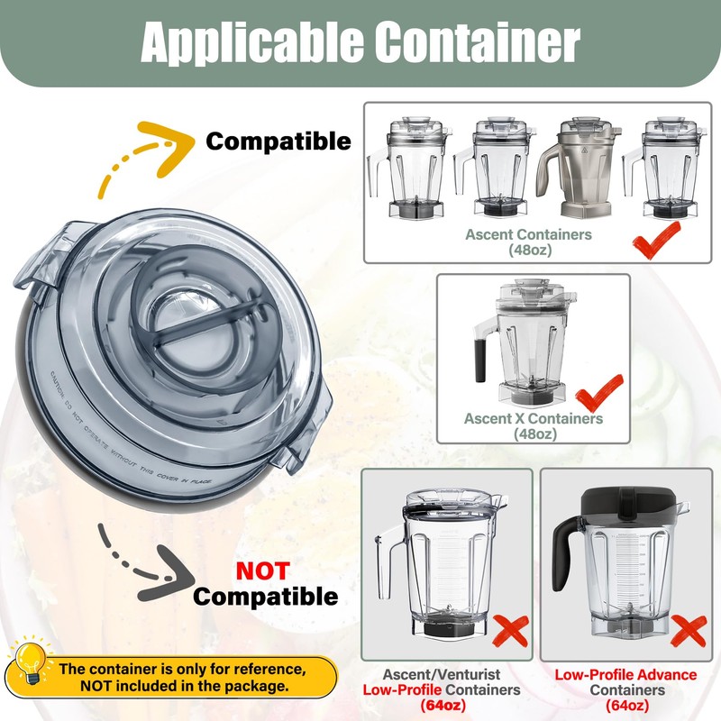 WSEYU Replacement Lid Compatible with Ascent 48 oz Container A3500