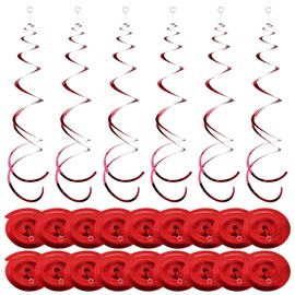Pack of 18 Swirl Hanging Party Decorations, Rose Gold Swirl Ceiling Decoration, Reusable Spirals, Birthday Streamers, Foil Swirl Garland for Wedding, Christmas, Party Favours (Red)