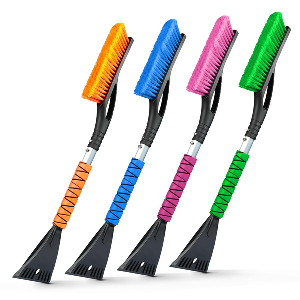 EcoNour 27" Aluminum Snow Brush 4 Pack with Ice Scrapers