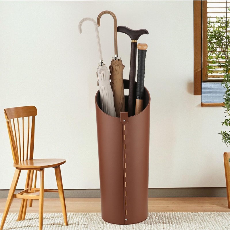ELPMD Brown Leather Umbrella Holder Indoor Umbrella Stand Rack for