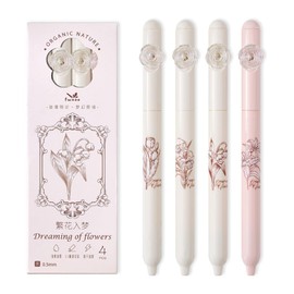Jisomin Creative cute Pens, flowers pens, Gel Ink Pens, Quick Dry Black Ink, 0.5mm Fine Point, Aesthetic pens for Journaling Note Taking, Cute Office School Supplies,Pack of 4pcs(Style1)